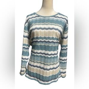 Alfred Dunner Teal and Cream Patterned Sweater